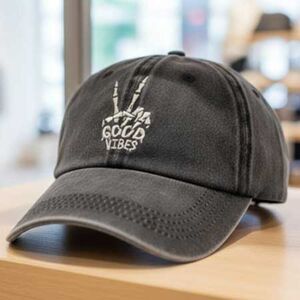 2/$30 Dark Grey Ladies Good Vibes Embroidered Hat